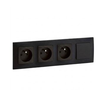 Legrand - Tomada tripla doméstica e interruptor unipolar n.º 1 com moldura NILOE 250V preto