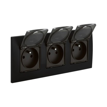 Legrand - Tomada tripla exterior NILOE 250V IP44 preta