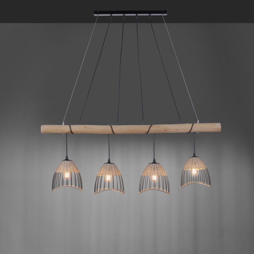 Leuchten Direkt 11156-79 - Candelabro suspenso REED 4xE27/60W/230V eucalipto