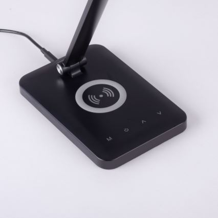 Leuchten Direkt 14415-16 - Candeeiro de mesa tácil LED com regulação e carregamento sem fios FLORENTINA LED/5W/230V 3000-5000K preto + USB