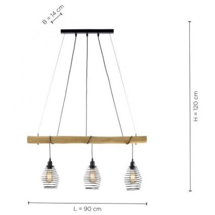 Leuchten Direkt 15526-79 - Candelabro suspenso SPRING 3xE27/40W/230V eucalipto