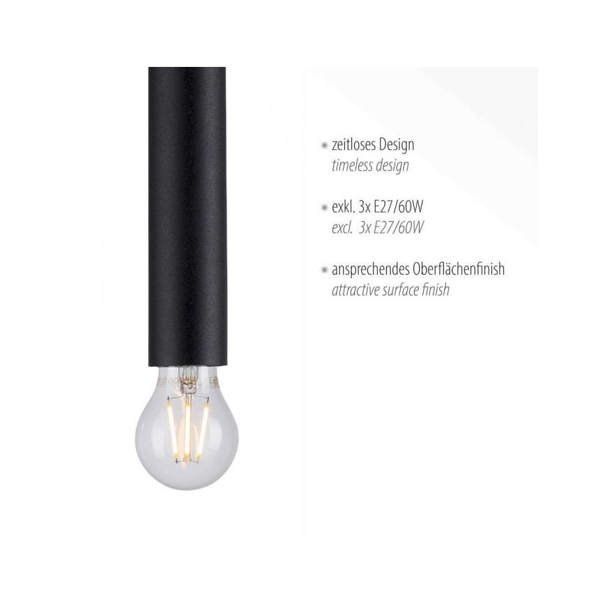 Leuchten Direkt 15618-18 - Candelabro suspenso BRUNA 3xE27/60W/230V preto
