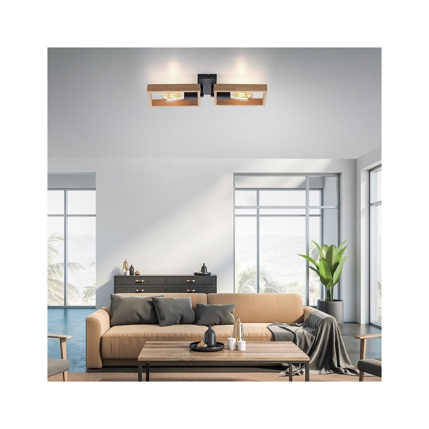 Leuchten Direkt 15657-18 - Candelabro integrado FRANKY 2xE27/60W/230V acácia