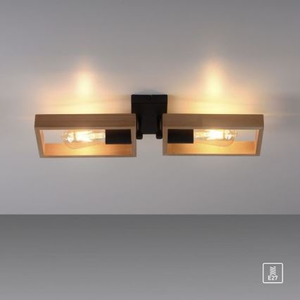 Leuchten Direkt 15657-18 - Candelabro integrado FRANKY 2xE27/60W/230V acácia