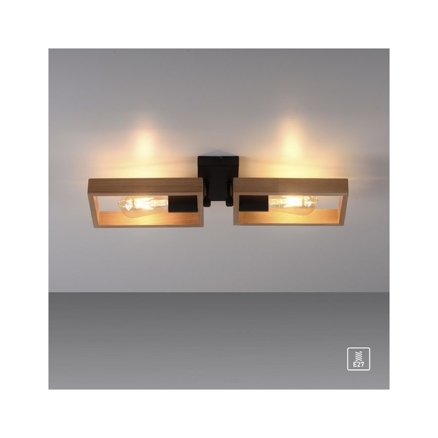 Leuchten Direkt 15657-18 - Candelabro integrado FRANKY 2xE27/60W/230V acácia