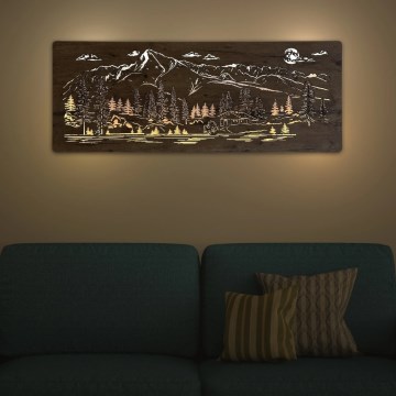 Li-Go 23521/OVL/DUB3 - Decoração de parede LED regulável LED/10W/5V 30000 mAh 130x50 cm carvalho/Cabana nas montanhas