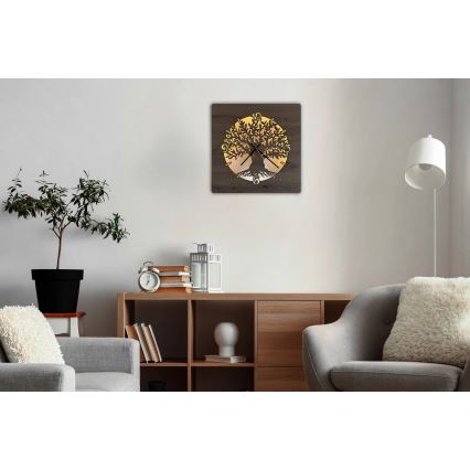 Li-Go 23537/DUB2 - Relógio LED regulável LED/10W/5V 20000 mAh 42x42 cm carvalho/oliveira com moldura circular + controlo remoto