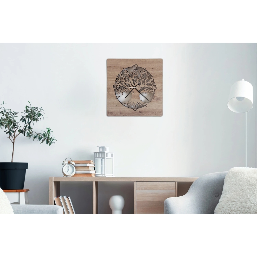 Li-Go 23537/DUB2 - Relógio LED regulável LED/10W/5V 20000 mAh 42x42 cm carvalho/oliveira com moldura circular + controlo remoto