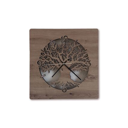 Li-Go 23537/DUB2 - Relógio LED regulável LED/10W/5V 20000 mAh 42x42 cm carvalho/oliveira com moldura circular + controlo remoto