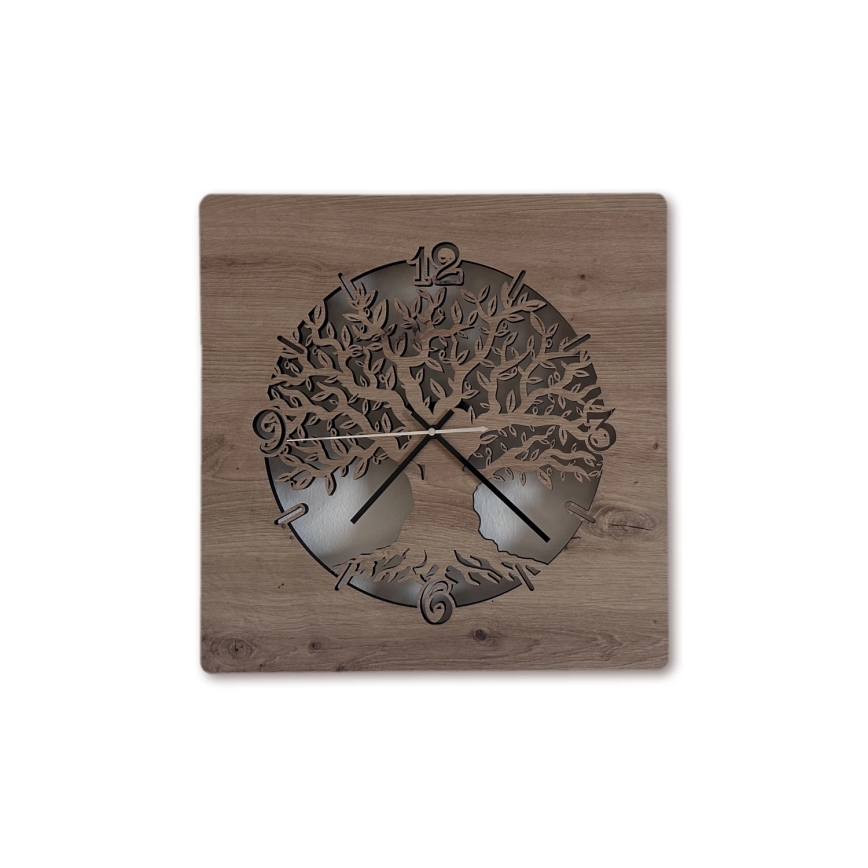 Li-Go 23537/DUB2 - Relógio LED regulável LED/10W/5V 20000 mAh 42x42 cm carvalho/oliveira com moldura circular + controlo remoto