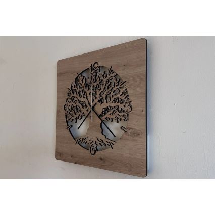 Li-Go 23537/DUB2 - Relógio LED regulável LED/10W/5V 20000 mAh 42x42 cm carvalho/oliveira com moldura circular + controlo remoto