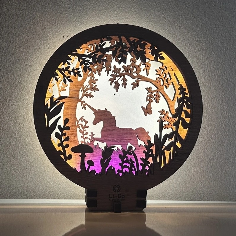 Li-Go 23568/DUB2 - Decoração de mesa LED regulável LED/12W/230V 20x22 cm carvalho/unicórnio