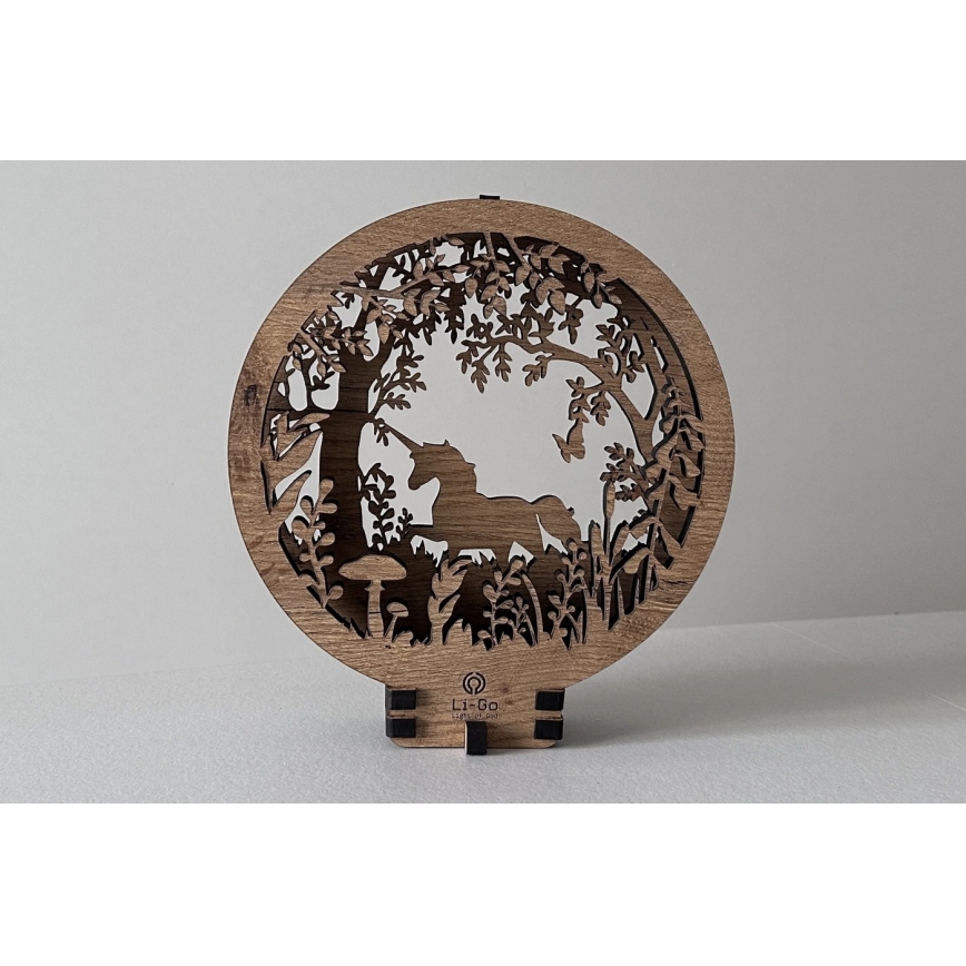 Li-Go 23568/DUB2 - Luminária decorativa de mesa LED dimerizável LED/12W/230V 20x22 cm carvalho/unicórnio
