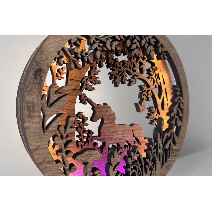 Li-Go 23568/DUB2 - Luminária decorativa de mesa LED dimerizável LED/12W/230V 20x22 cm carvalho/unicórnio