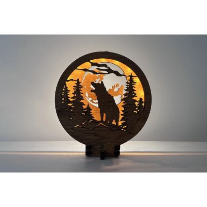 Li-Go 23574/DUB2 - Luminária decorativa de mesa LED regulável LED/12W/230V 20x22 cm carvalho/Lobo e lua