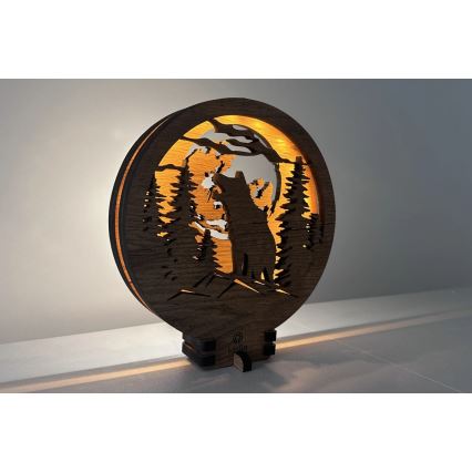 Li-Go 23574/DUB2 - Luminária decorativa de mesa LED regulável LED/12W/230V 20x22 cm carvalho/Lobo e lua