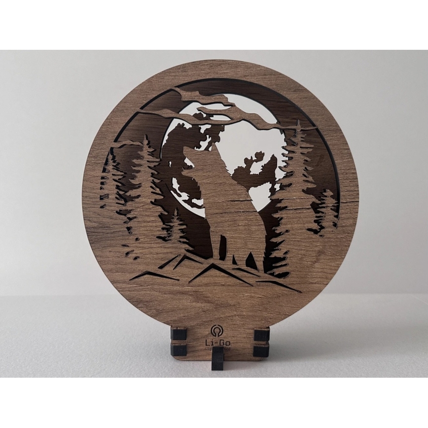 Li-Go 23574/DUB2 - Luminária decorativa de mesa LED regulável LED/12W/230V 20x22 cm carvalho/Lobo e lua