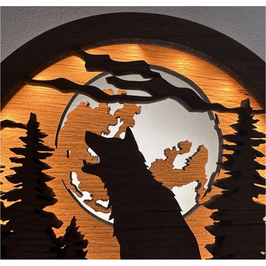 Li-Go 23574/DUB2 - Luminária decorativa de mesa LED regulável LED/12W/230V 20x22 cm carvalho/Lobo e lua