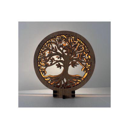 Li-Go 23577/DUB2 - Luminária de mesa decorativa LED regulável LED/12W/230V 20x22 cm carvalho/Árvore da Vida