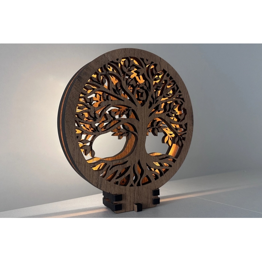 Li-Go 23577/DUB2 - Luminária de mesa decorativa LED regulável LED/12W/230V 20x22 cm carvalho/Árvore da Vida