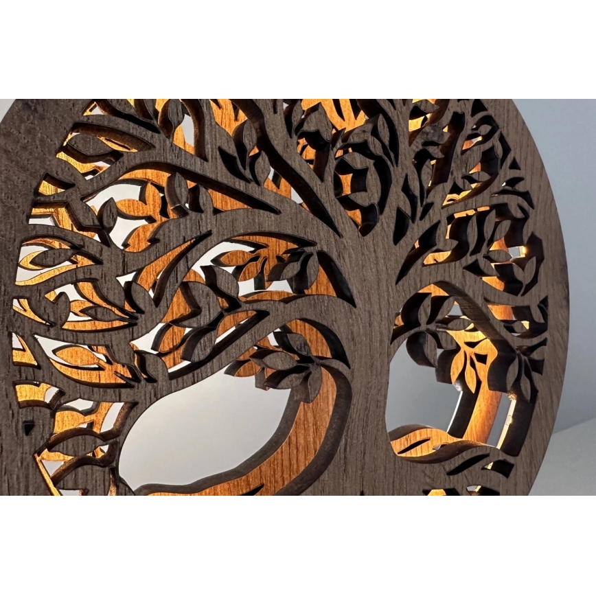 Li-Go 23577/DUB2 - Luminária de mesa decorativa LED regulável LED/12W/230V 20x22 cm carvalho/Árvore da Vida