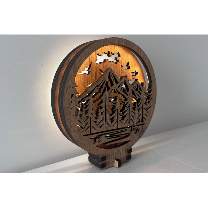 Li-Go 23583/DUB2 - Decoração de mesa LED dimerizável LED/12W/230V 20x22 cm Carvalho/Montanhas e Floresta