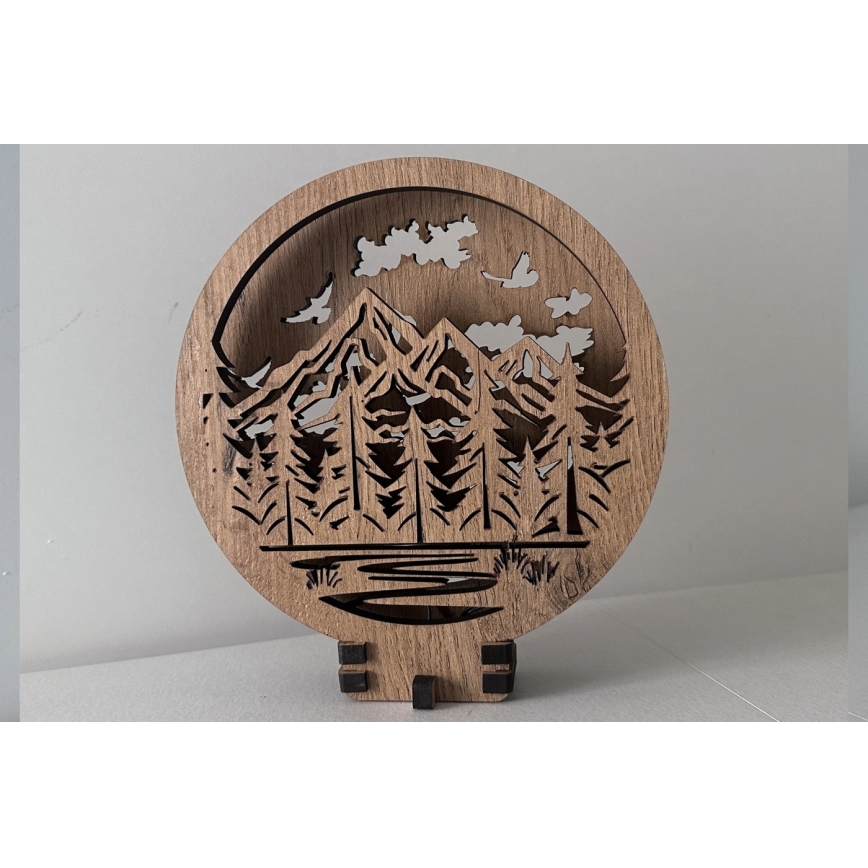 Li-Go 23583/DUB2 - Decoração de mesa LED dimerizável LED/12W/230V 20x22 cm Carvalho/Montanhas e Floresta