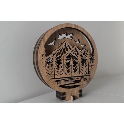 Li-Go 23583/DUB2 - Decoração de mesa LED dimerizável LED/12W/230V 20x22 cm Carvalho/Montanhas e Floresta