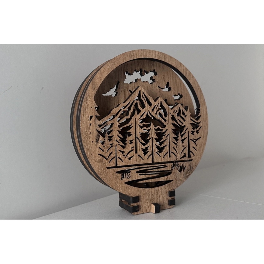 Li-Go 23583/DUB2 - Decoração de mesa LED dimerizável LED/12W/230V 20x22 cm Carvalho/Montanhas e Floresta