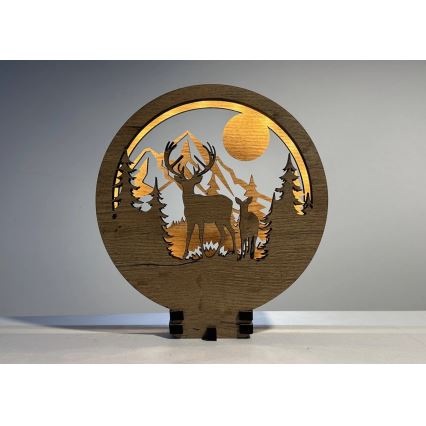Li-Go 23592/DUB2 - Luminária decorativa de mesa LED regulável/12W/230V 20x22 cm carvalho/veado e corça