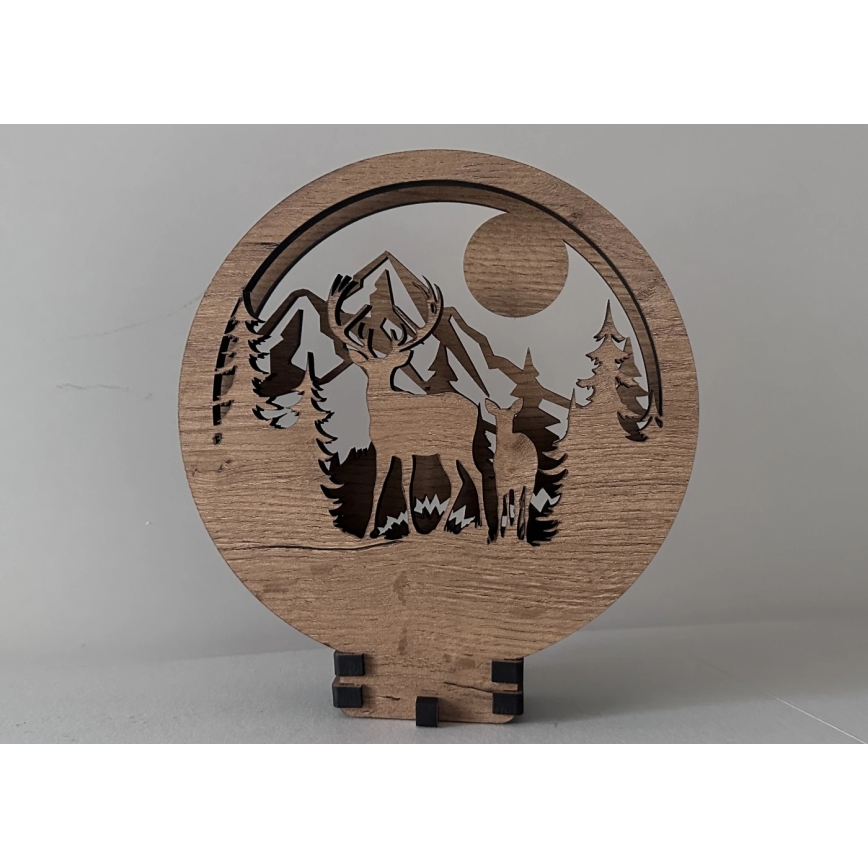 Li-Go 23592/DUB2 - Luminária decorativa de mesa LED regulável/12W/230V 20x22 cm carvalho/veado e corça