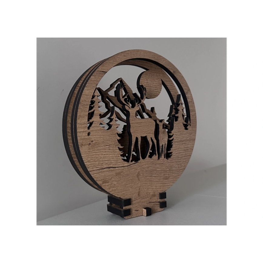 Li-Go 23592/DUB2 - Luminária decorativa de mesa LED regulável/12W/230V 20x22 cm carvalho/veado e corça