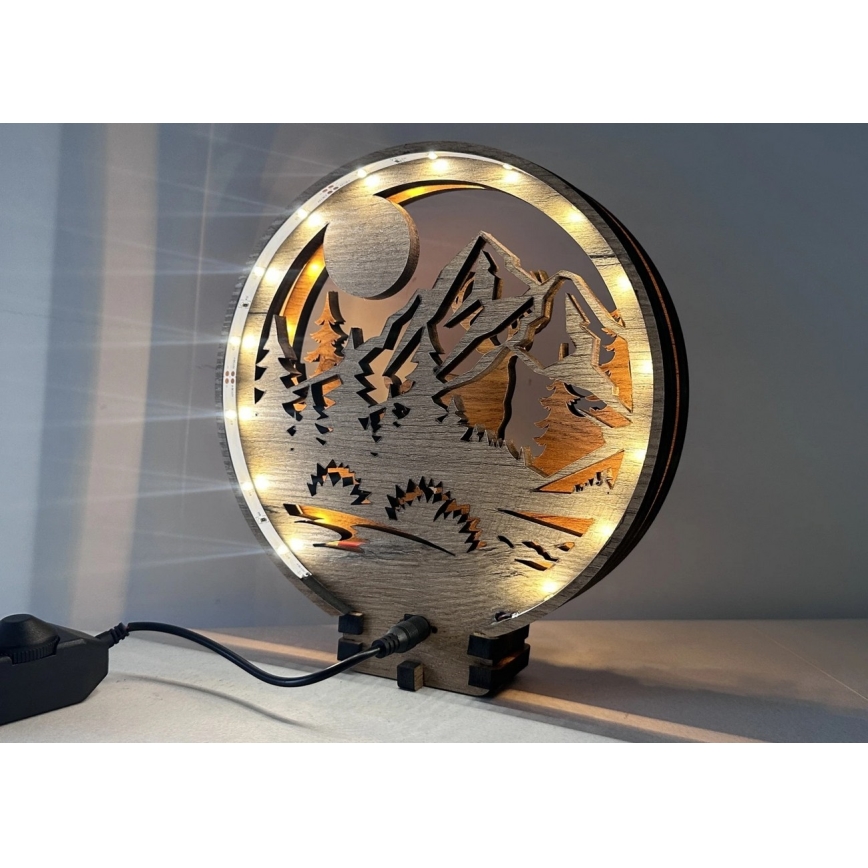 Li-Go 23592/DUB2 - Luminária decorativa de mesa LED regulável/12W/230V 20x22 cm carvalho/veado e corça