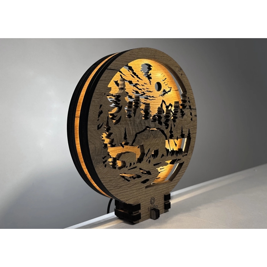 Li-Go 23595/DUB2 - Luminária decorativa de mesa LED dimerizável/12W/230V 20x22 cm carvalho/ursos