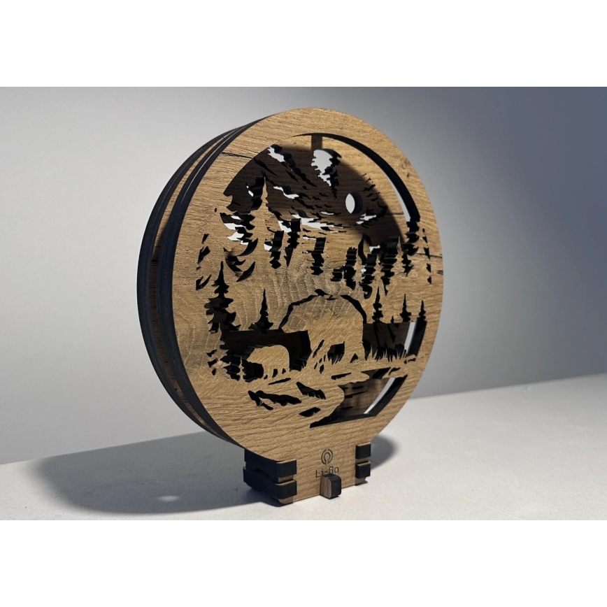 Li-Go 23595/DUB2 - Luminária decorativa de mesa LED dimerizável/12W/230V 20x22 cm carvalho/ursos