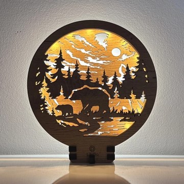 Li-Go 23595/DUB2 - Luminária decorativa de mesa LED dimerizável/12W/230V 20x22 cm carvalho/ursos