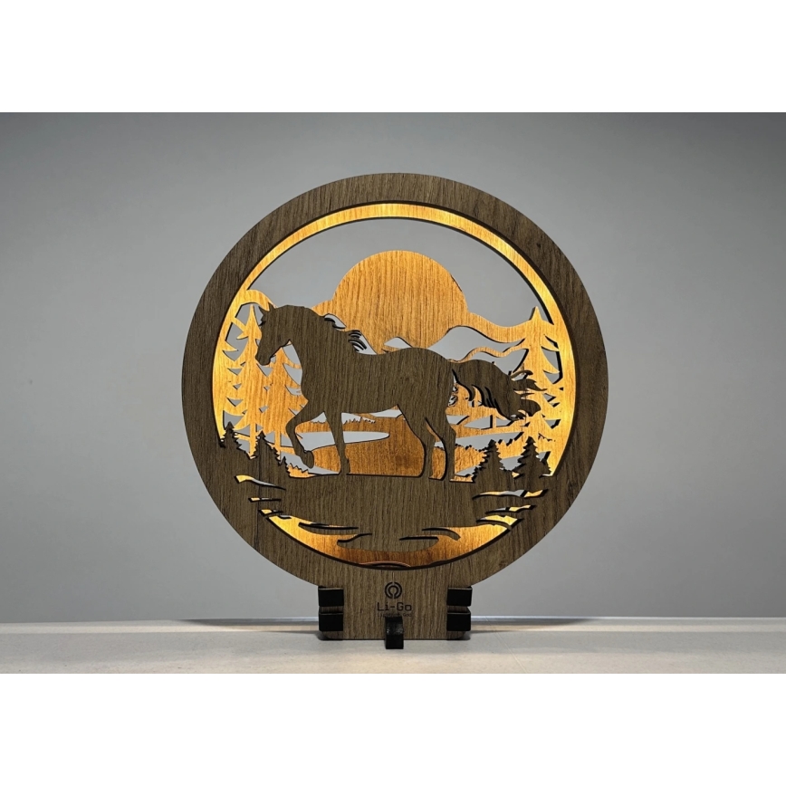 Li-Go 23598/DUB2 - Luminária decorativa de mesa LED dimerizável LED/12W/230V 20x22 cm carvalho/Cavalo