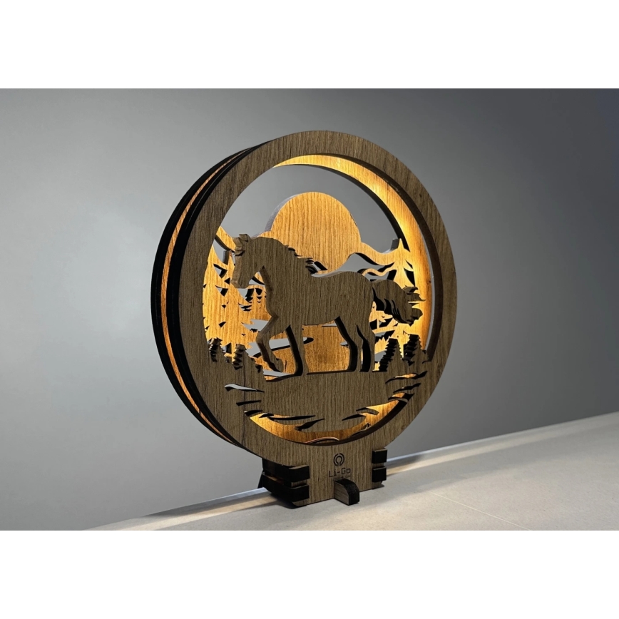Li-Go 23598/DUB2 - Luminária decorativa de mesa LED dimerizável LED/12W/230V 20x22 cm carvalho/Cavalo