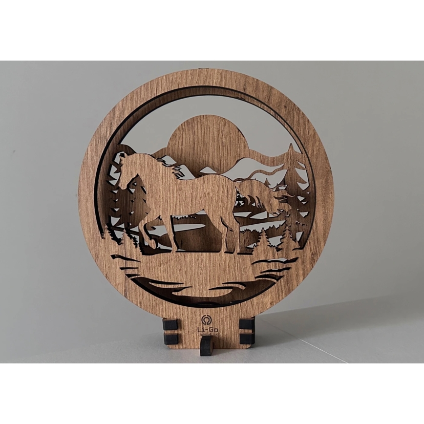 Li-Go 23598/DUB2 - Luminária decorativa de mesa LED dimerizável LED/12W/230V 20x22 cm carvalho/Cavalo