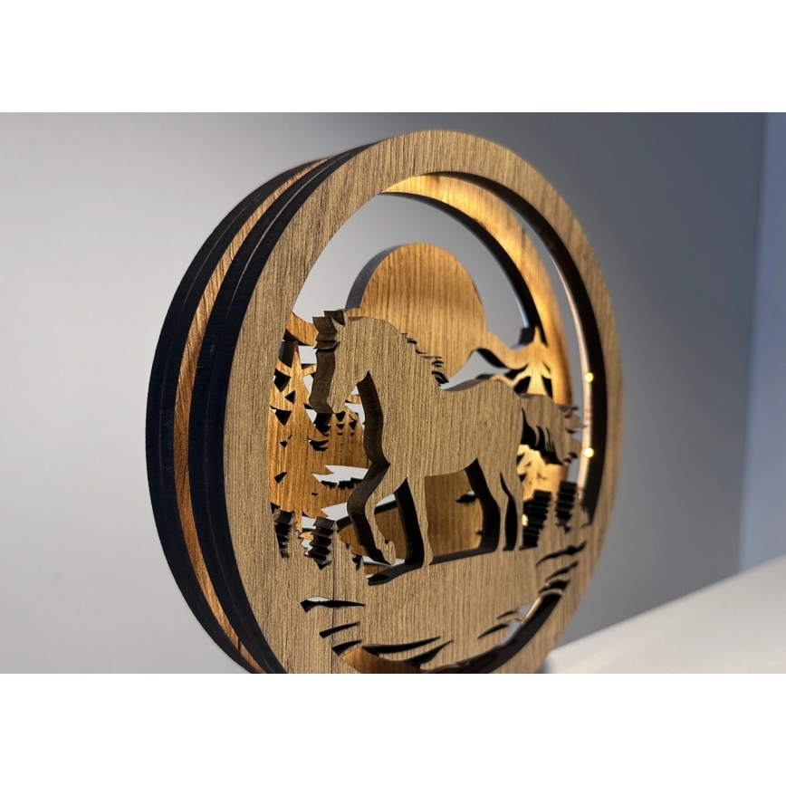 Li-Go 23598/DUB2 - Luminária decorativa de mesa LED dimerizável LED/12W/230V 20x22 cm carvalho/Cavalo