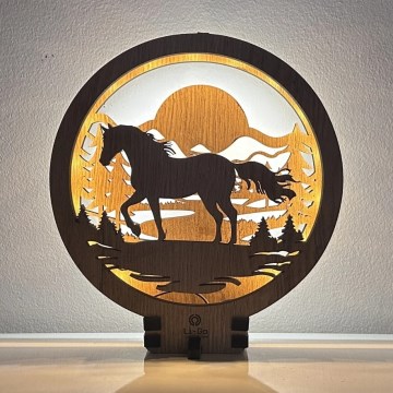 Li-Go 23598/DUB2 - Luminária decorativa de mesa dimerizável LED/12W/230V 20x22 cm carvalho/Cavalo