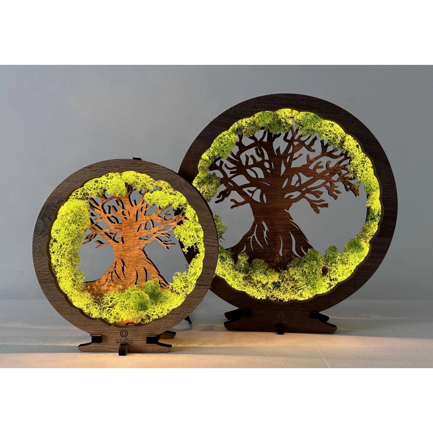 Li-Go 23604/DUB2 - Decoração de mesa LED regulável LED/12W/230V 20x22 cm carvalho/musgo e árvore