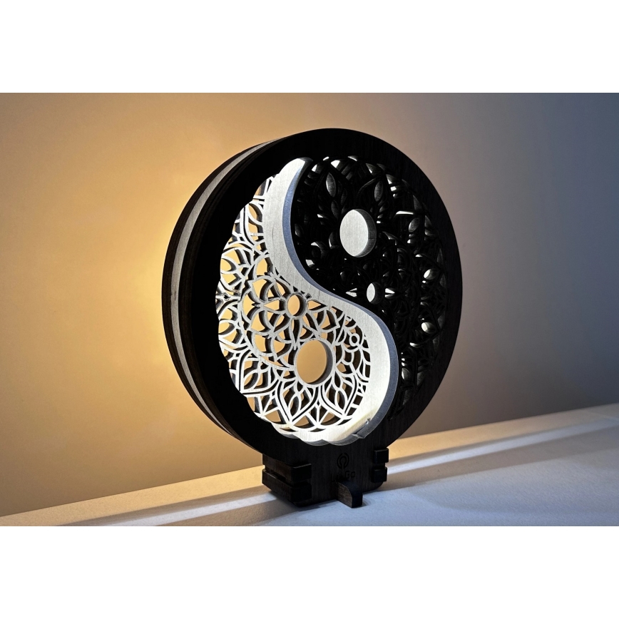 Li-Go 23607/O - Candeeiro de mesa decorativo LED dimerizável LED/12W/230V 20x22 cm nogueira/Yin Yang