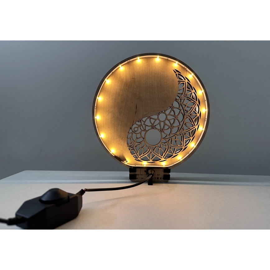 Li-Go 23607/O - Candeeiro de mesa decorativo LED dimerizável LED/12W/230V 20x22 cm nogueira/Yin Yang