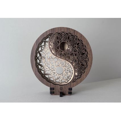 Li-Go 23607/O - Candeeiro de mesa decorativo LED dimerizável LED/12W/230V 20x22 cm nogueira/Yin Yang