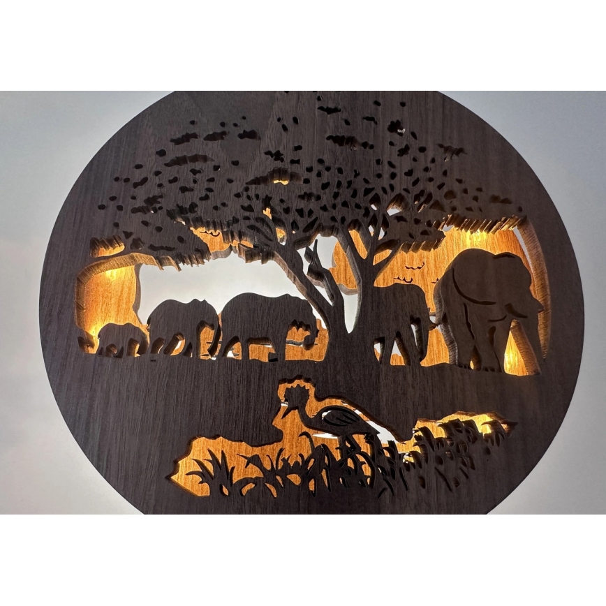 Li-Go 23610/DUB2 - Decoração de mesa LED dimerizável LED/12W/230V 20x22 cm carvalho/elefantes