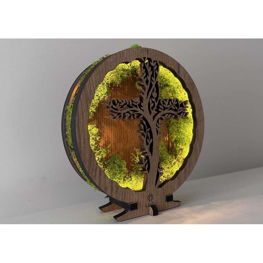 Li-Go 23622/DUB2 - Luminária decorativa de mesa LED dimerizável LED/12W/230V 20x22 cm carvalho/Cruz em musgo