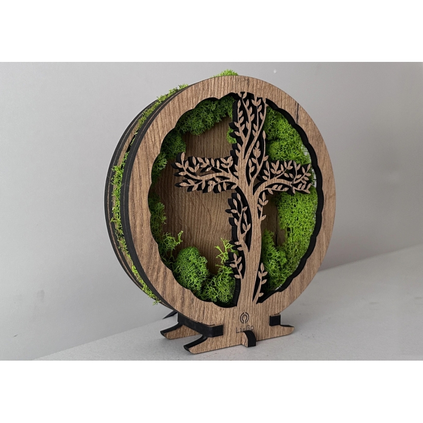 Li-Go 23622/DUB2 - Luminária decorativa de mesa LED dimerizável LED/12W/230V 20x22 cm carvalho/Cruz em musgo