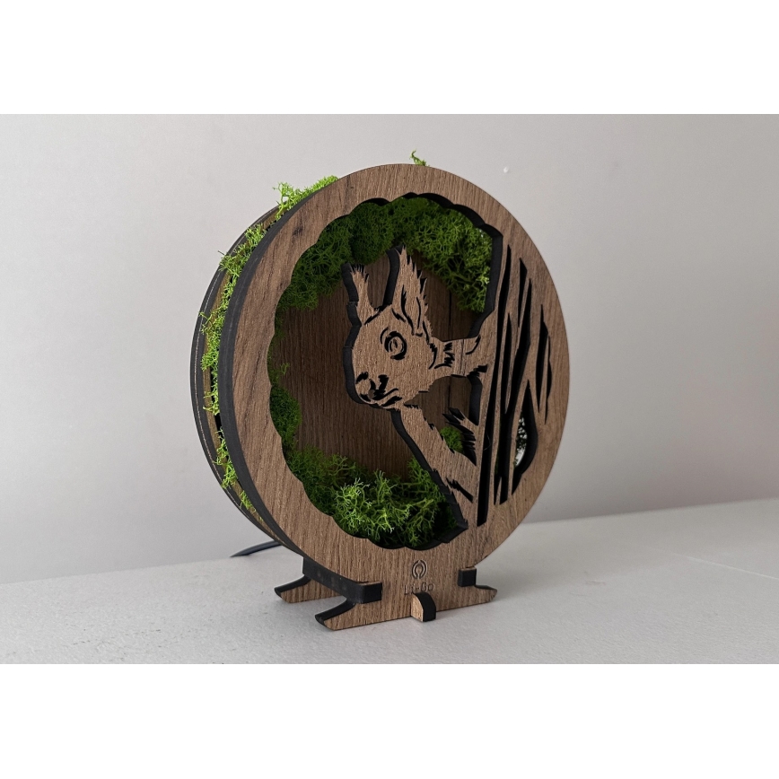 Li-Go 23625/DUB2 - Luminária decorativa de mesa LED dimerizável LED/12W/230V 20x22 cm carvalho/Esquilo de musgo