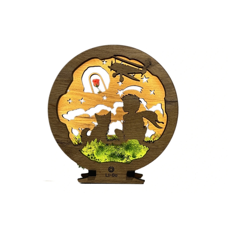 Li-Go 23634/DUB2 - Luminária decorativa de mesa LED dimerizável LED/12W/230V 20x22 cm carvalho/O Pequeno Príncipe com a rosa